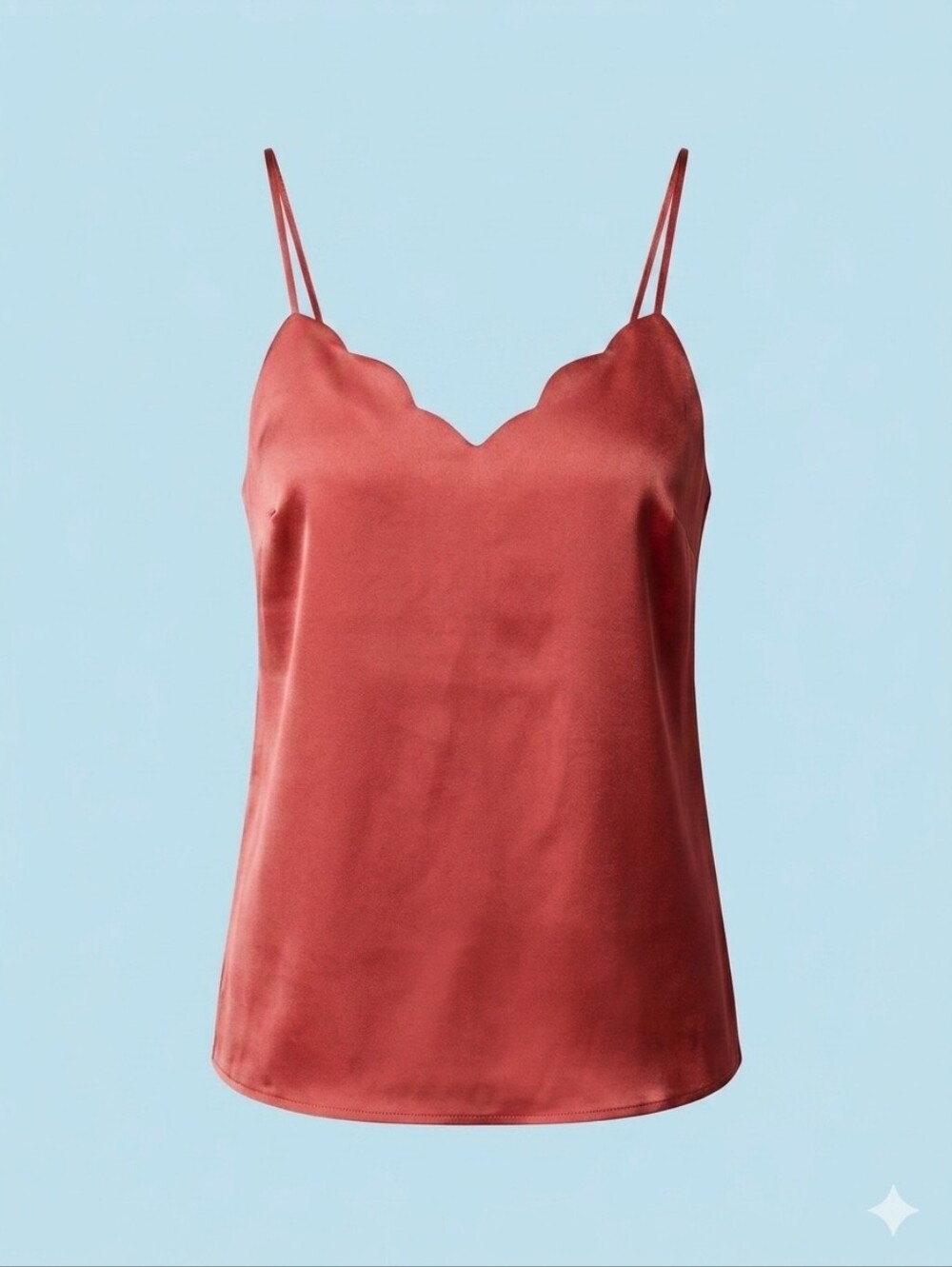 Monteau Rust Scalloped V-Neck Satin Cami